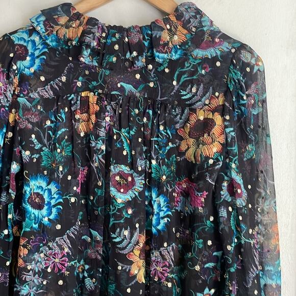Ulla Johnson Bernadette Floral-Print Blouse Black Iris - Picture 12 of 16
